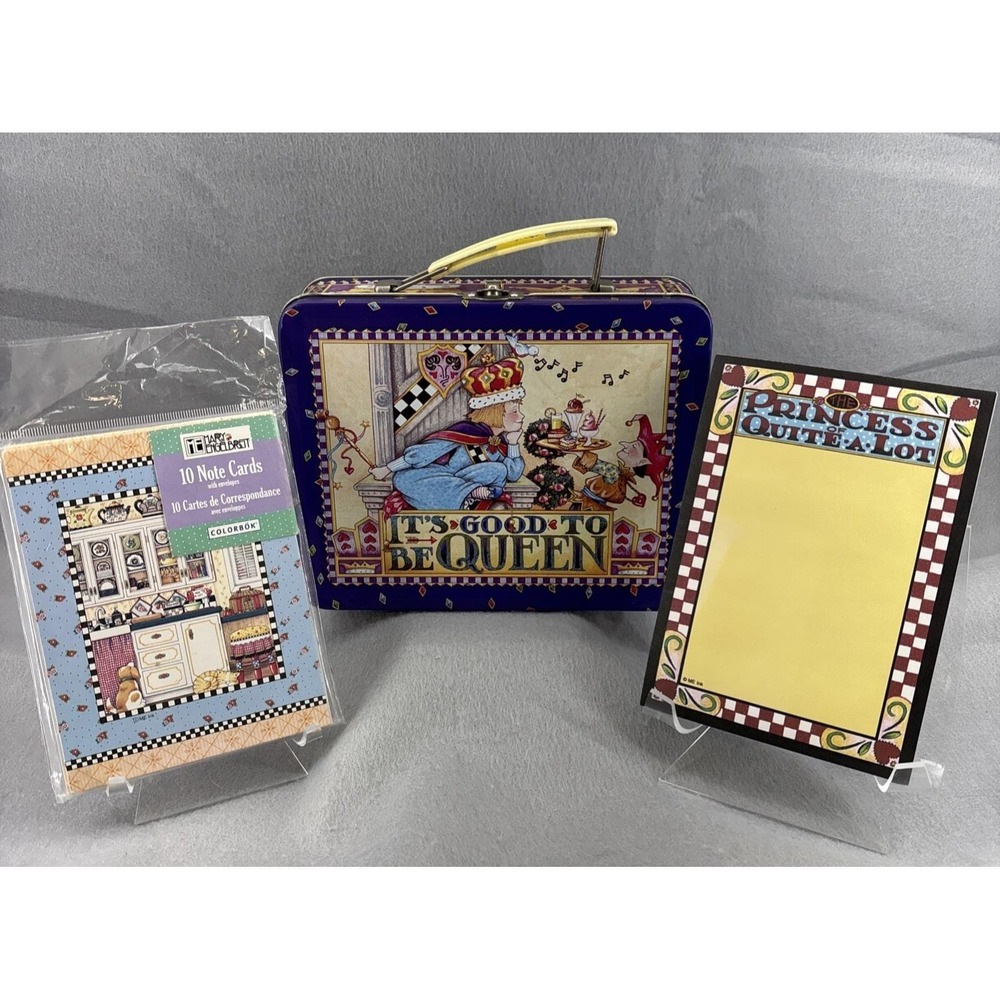 Mary Engelbreit Tin Lunchbox Stationary Notecards Magnet‎ Notepad Vintage LOT 3